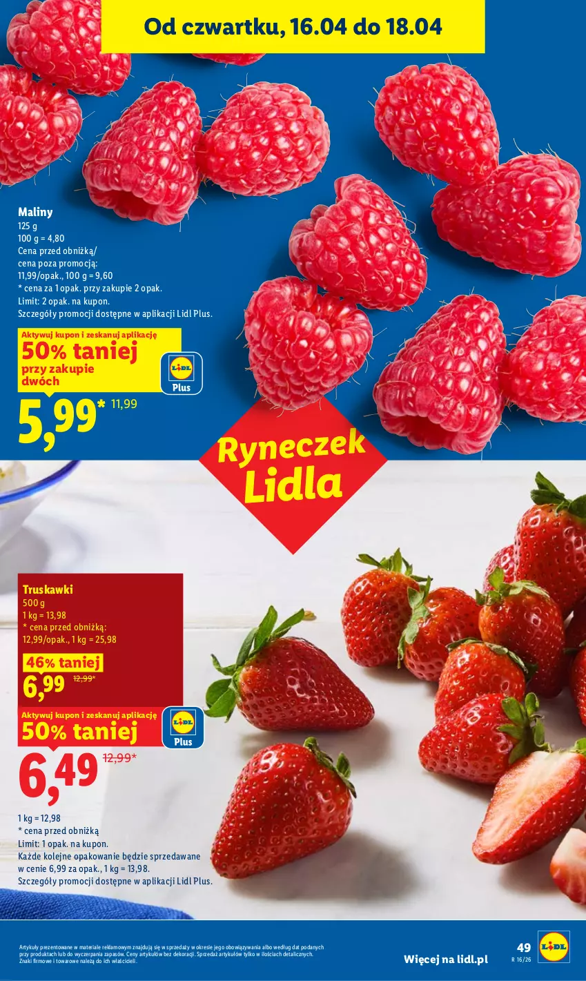 Gazetka promocyjna Lidl - Gazetka ważna od 16.04 do 18.04 - ważna 16.04 do 18.04.2026 - strona 49 - produkty: Maliny, Olej, Truskawki