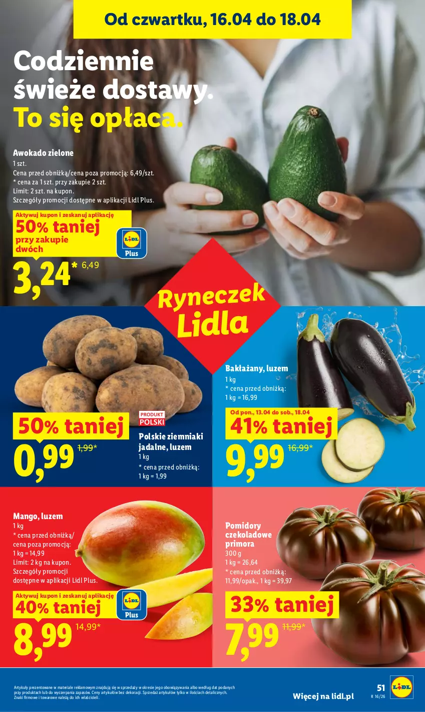 Gazetka promocyjna Lidl - Gazetka ważna od 16.04 do 18.04 - ważna 16.04 do 18.04.2026 - strona 51 - produkty: Mango, Pomidory, Ziemniaki
