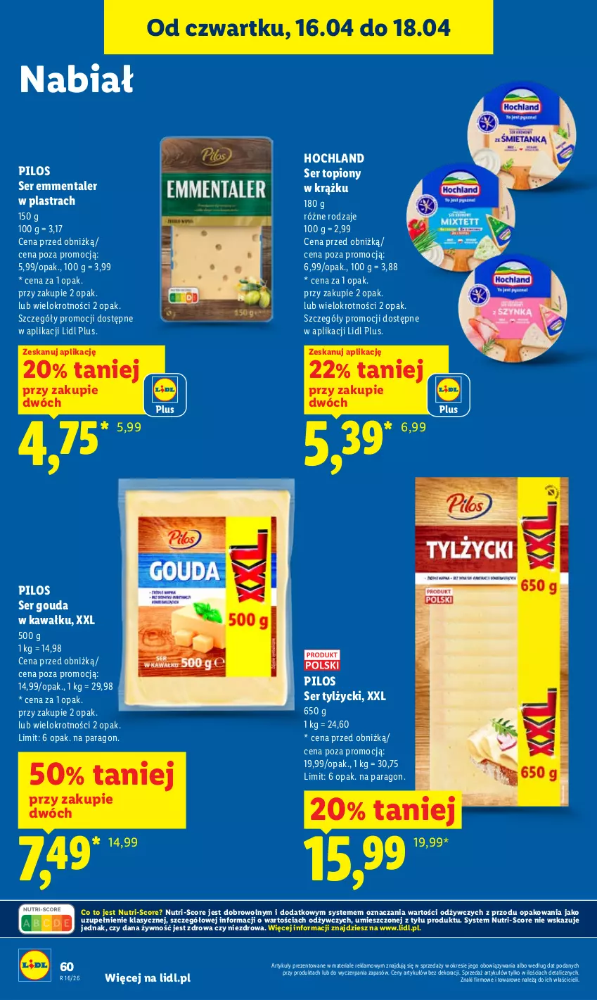 Gazetka promocyjna Lidl - Gazetka ważna od 16.04 do 18.04 - ważna 16.04 do 18.04.2026 - strona 60 - produkty: Emmental, Gouda, Hochland, Kawa, Pilos, Ser, Ser topiony, Ser tylżycki, Top
