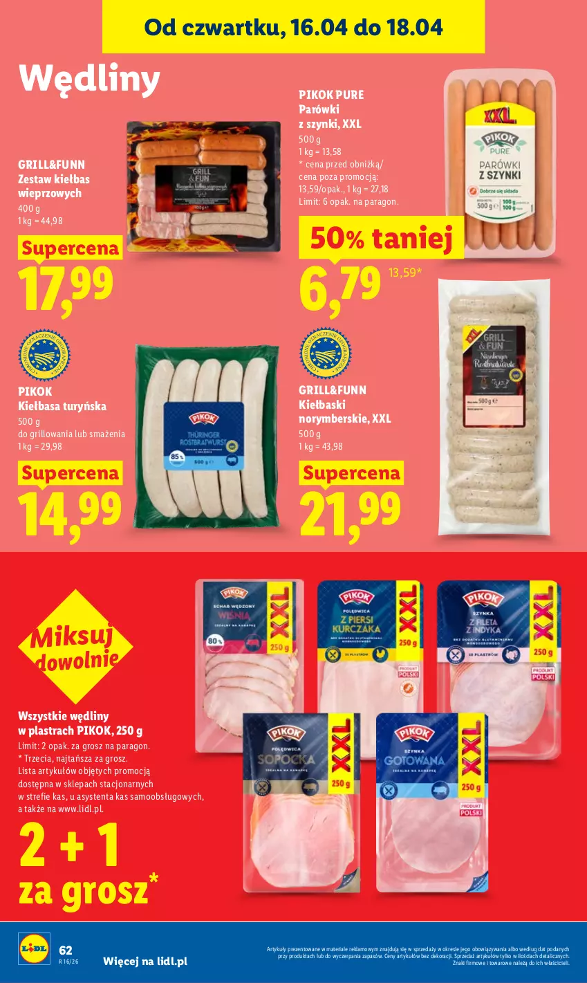 Gazetka promocyjna Lidl - Gazetka ważna od 16.04 do 18.04 - ważna 16.04 do 18.04.2026 - strona 62 - produkty: Grill, Kiełbasa, Parówki, Parówki z szynki, PIKOK, Pur