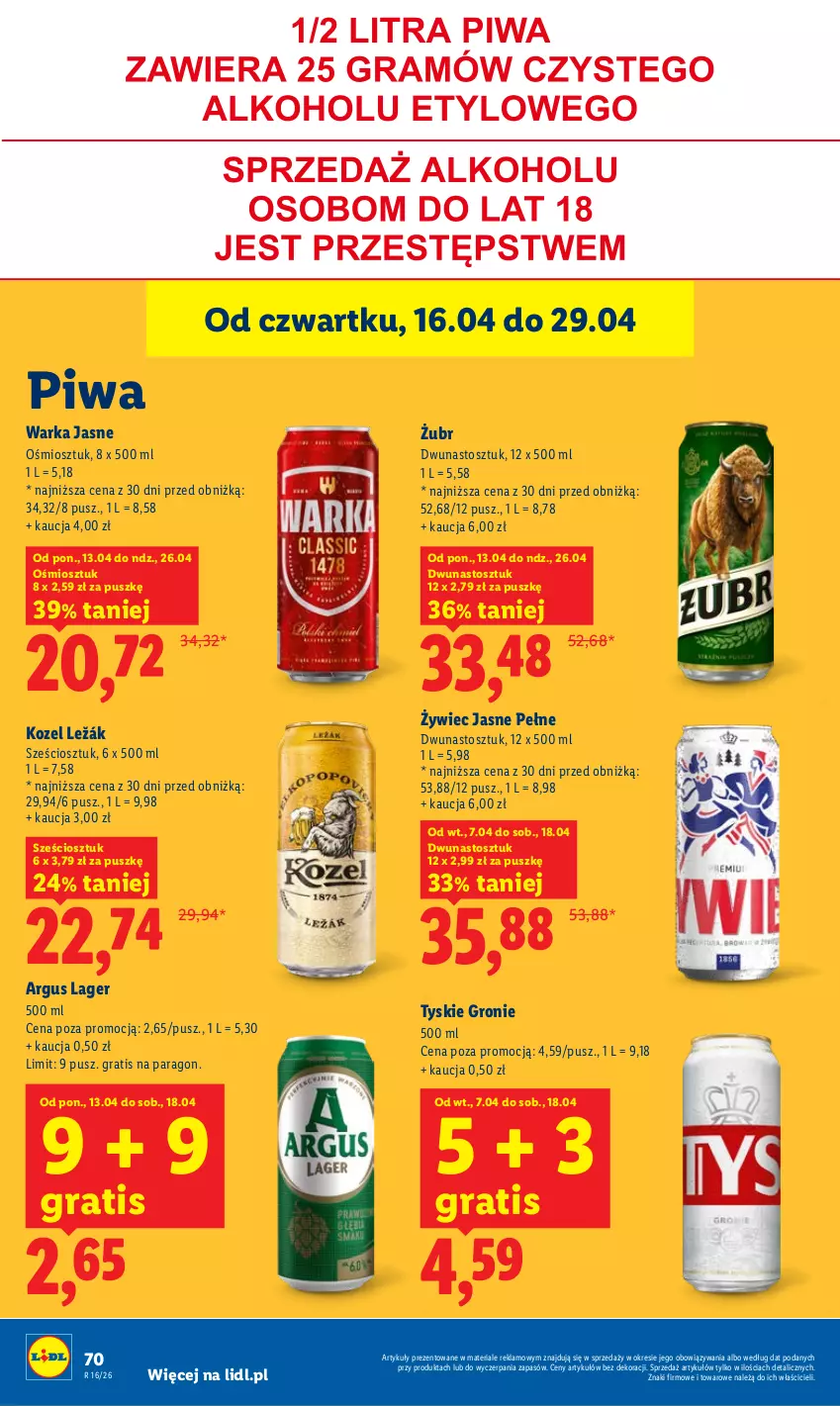 Gazetka promocyjna Lidl - Gazetka ważna od 16.04 do 18.04 - ważna 16.04 do 18.04.2026 - strona 70 - produkty: Gra, Kozel, Piwa, Tyskie, Warka