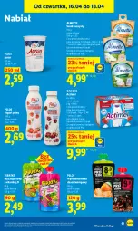 Gazetka promocyjna Lidl - Gazetka ważna od 16.04 do 18.04 - Gazetka - ważna od 18.04 do 18.04.2026 - strona 61 - produkty: Serek puszysty, Sok, Ser, Mus, Danone, Jogurt, Actimel, Serek, Pilos, Deser, Ser twarogowy, Jogurt pitny, Almette