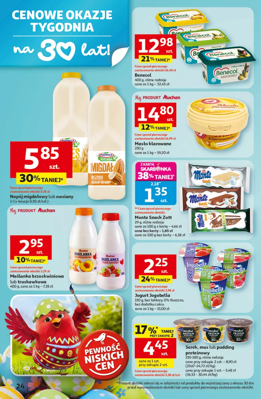 Gazetka promocyjna Auchan - Gazetka 30 Lat Hipermarket Auchan - ważna 12.03 do 18.03.2026 - strona 24 - produkty: Bell, Bella, Benecol, Fa, Jogobella, Jogurt, Maślanka, Masło, Masło klarowane, Monte, Mus, Napój, Piątnica, Pudding, Ser, Serek, Zott