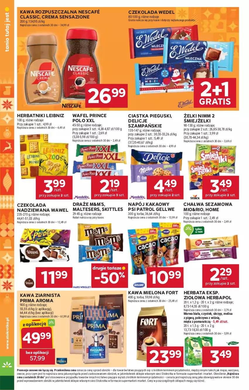 Gazetka promocyjna Stokrotka - Supermarket - ważna 27.11 do 03.12.2025 - strona 26 - produkty: Chałwa, Ciastka, Czekolada, Czekolada nadziewana, Delicje, Gra, Herbapol, Herbata, Herbatniki, Kakao, Kawa, Kawa mielona, Kawa rozpuszczalna, Kawa ziarnista, Mięso, Mięta, Napój, Nescafé, Owoce, Prima, Prince Polo, Psi Patrol, Ser, Sezam, Stek, Torba, Warzywa, Wawel