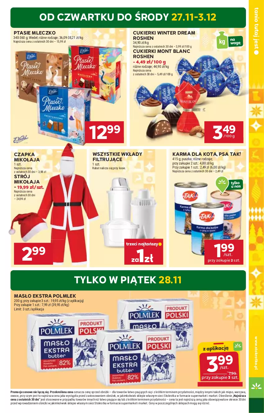 Gazetka promocyjna Stokrotka - Supermarket - ważna 27.11 do 03.12.2025 - strona 3 - produkty: Cukier, Cukierki, Czapka, Czapka Mikołaja, Masło, Mięso, Mleczko, Mont Blanc, Owoce, POLMLEK, Ptasie mleczko, Warzywa
