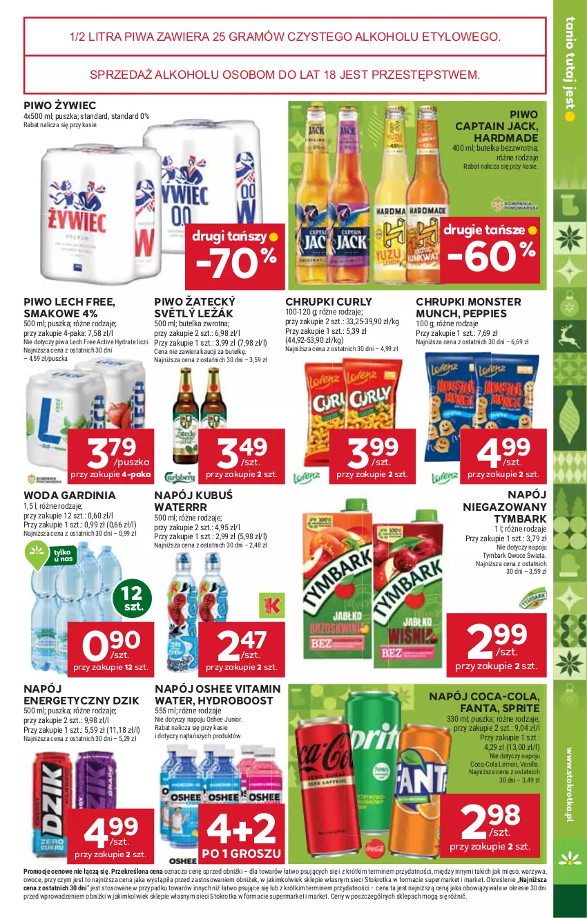 Gazetka promocyjna Stokrotka - Supermarket - ważna 27.11 do 03.12.2025 - strona 39 - produkty: Captain Jack, Chrupki, Coca-Cola, Fa, Fanta, Gra, Kubuś, Kubuś Waterrr, Liczi, Mięso, Monster Munch, Napój, Napój energetyczny, Napój niegazowany, Oshee, Owoce, Piwa, Piwo, Sprite, Tymbark, Warzywa, Woda