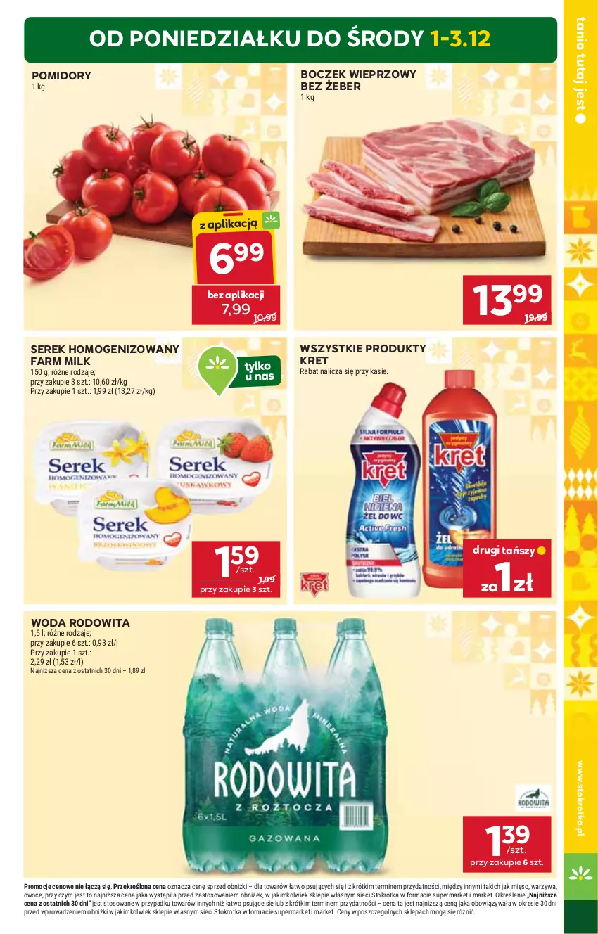 Gazetka promocyjna Stokrotka - Supermarket - ważna 27.11 do 03.12.2025 - strona 5 - produkty: Boczek, Boczek wieprzowy, Fa, Farm Milk, Kret, Mięso, Owoce, Pomidory, Ser, Serek, Serek homogenizowany, Warzywa, Woda
