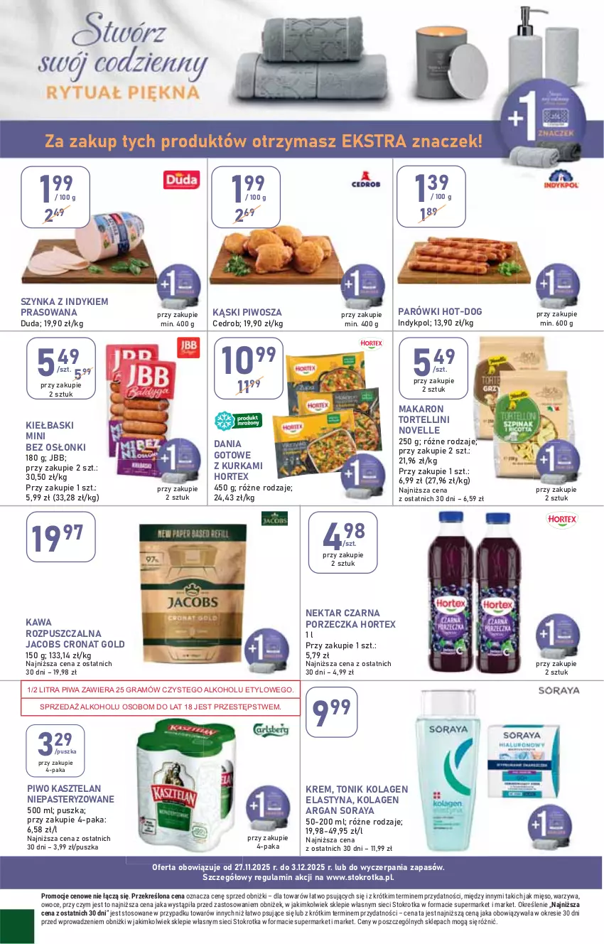 Gazetka promocyjna Stokrotka - Supermarket - ważna 27.11 do 03.12.2025 - strona 50 - produkty: Dania gotowe, Duda, Gra, Hortex, Jacobs, Kasztelan, Kawa, Kawa rozpuszczalna, Kolagen, Makaron, Mięso, Nektar, Owoce, Parówki, Piwa, Piwo, Por, Szynka, Tonik, Warzywa