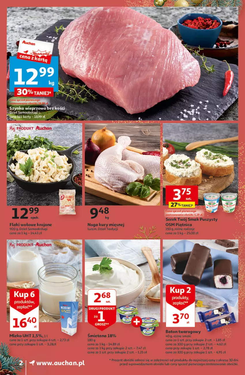 Gazetka promocyjna Auchan - Gazetka Magia Świąt Część 3 Supermarket Auchan - ważna 30.11 do 06.12.2023 - strona 2 - produkty: Baton, Flaki, Flaki wołowe, Mleko, Piątnica, Ser, Serek, Szynka, Szynka wieprzowa, Twój Smak