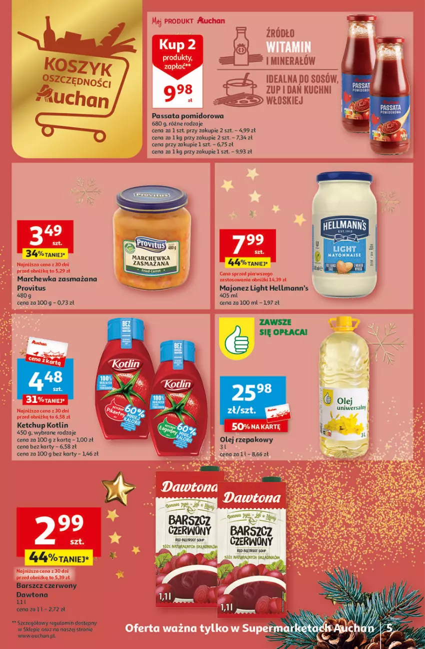 Gazetka promocyjna Auchan - Gazetka Magia Świąt Część 3 Supermarket Auchan - ważna 30.11 do 06.12.2023 - strona 5 - produkty: Dawtona, Fa, Ketchup, Kotlin, Majonez, Marchewka, Olej, Olej rzepakowy