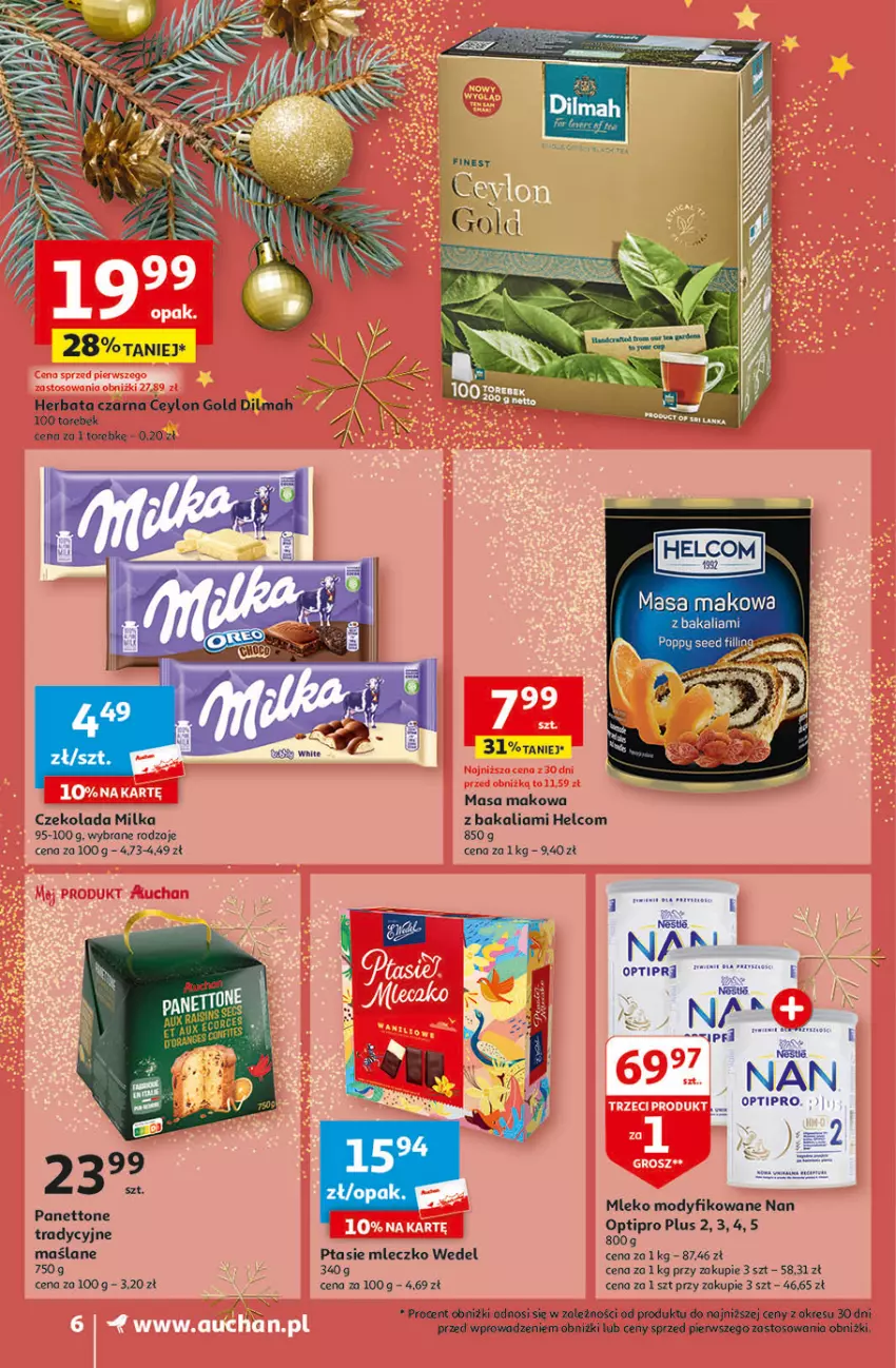 Gazetka promocyjna Auchan - Gazetka Magia Świąt Część 3 Supermarket Auchan - ważna 30.11 do 06.12.2023 - strona 6 - produkty: Czekolada, Dilmah, HELCOM, Herbata, Herbata czarna, Milka, Mleczko, Mleko, Mleko modyfikowane, NAN Optipro, Ptasie mleczko