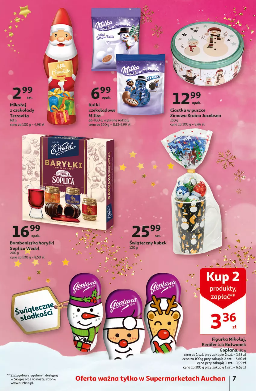 Gazetka promocyjna Auchan - Gazetka Magia Świąt Część 3 Supermarket Auchan - ważna 30.11 do 06.12.2023 - strona 7 - produkty: Baryłki, Ciastka, Goplana, Jacobs, Kubek, LANA, Milka, Renifer, Soplica