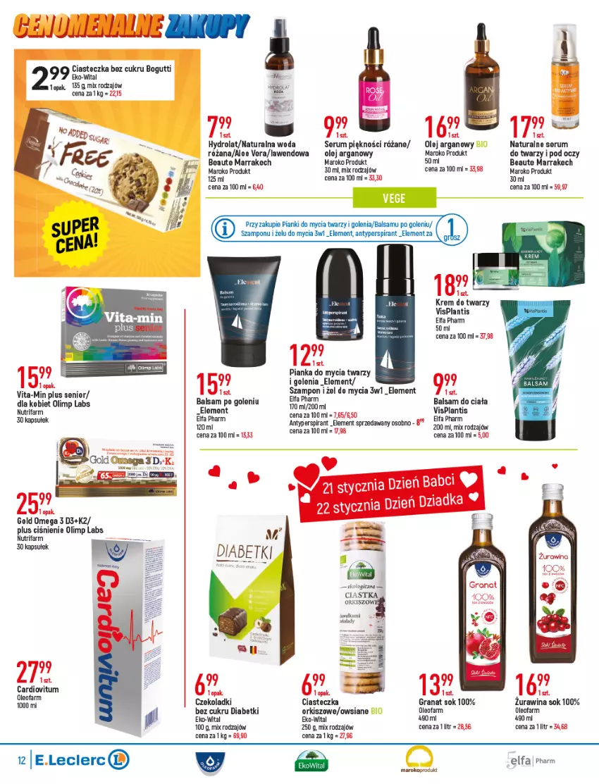 Gazetka promocyjna E Leclerc - ważna 11.01 do 22.01.2022 - strona 12 - produkty: Aloe vera, Antyperspirant, Balsam do ciała, Balsam po goleniu, Fa, Gra, Granat, Hydrolat, K2, Krem do twarzy, Milka, Olej, Olej arganowy, Oleo, Oleofarm, Pianka do mycia twarzy, Róża, Rum, Ser, Serum, Sok, Szampon, VisPlantis, Vita-Min, Woda