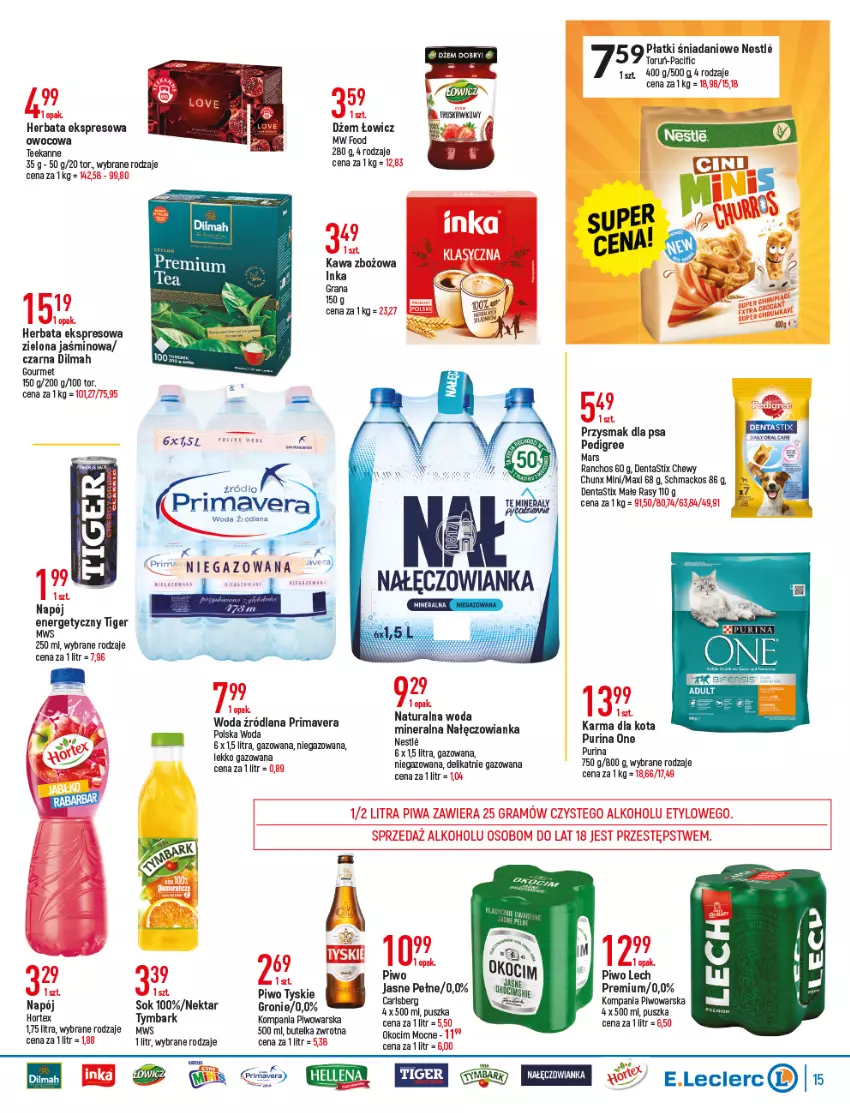 Gazetka promocyjna E Leclerc - ważna 11.01 do 22.01.2022 - strona 15 - produkty: Cif, Danio, Dilmah, Gra, Herbata, Hortex, Inka, Kawa, Kawa zbożowa, Koc, Lech Premium, Mars, Nałęczowianka, Napój, Napój energetyczny, Nektar, Okocim, Pedigree, Piwa, Piwo, Prima, Przysmak dla psa, Pur, Purina, Sok, Tiger, Tymbark, Tyskie, Woda