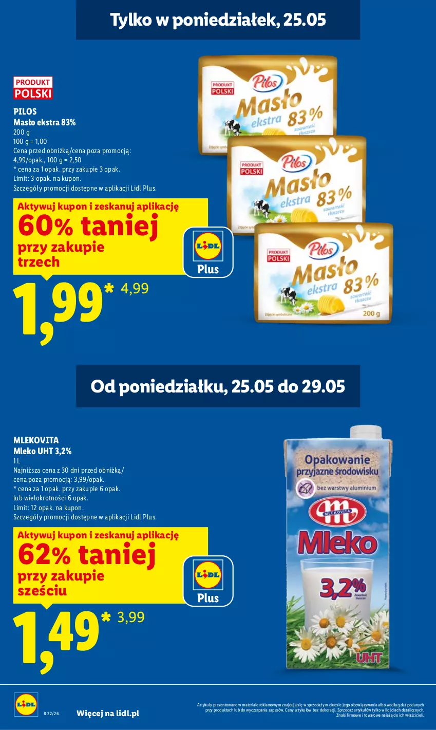 Gazetka promocyjna Lidl - Gazetka ważna od 25.05 do 27.05 - ważna 25.05 do 27.05.2026 - strona 14 - produkty: Masło, Mleko, Mlekovita, Pilos