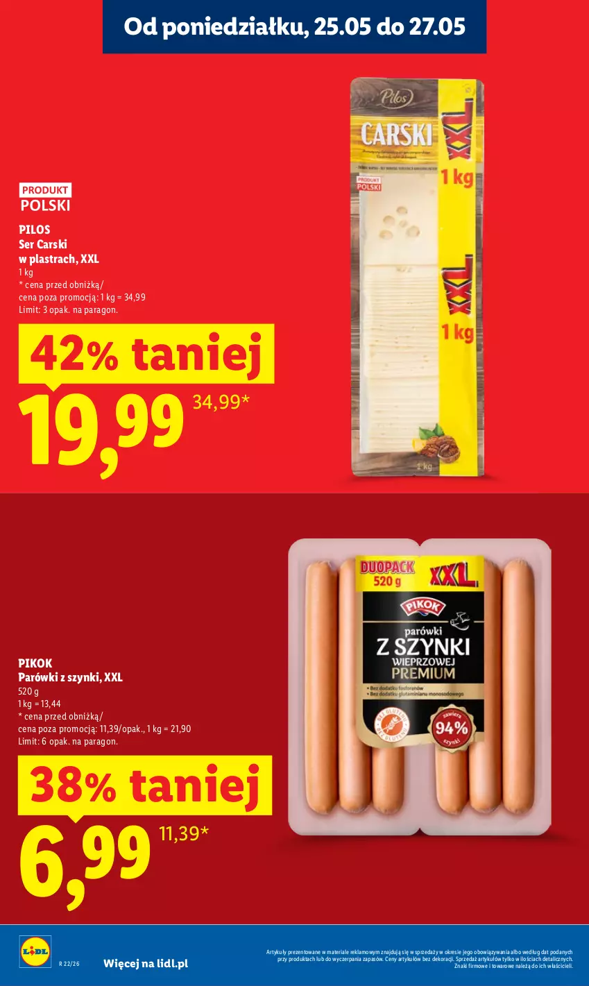 Gazetka promocyjna Lidl - Gazetka ważna od 25.05 do 27.05 - ważna 25.05 do 27.05.2026 - strona 16 - produkty: Cars, Parówki, Parówki z szynki, PIKOK, Pilos, Ser