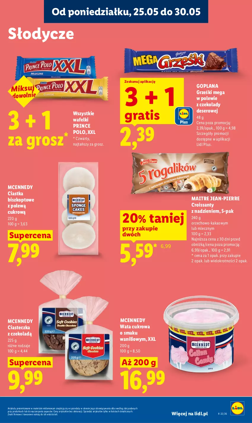 Gazetka promocyjna Lidl - Gazetka ważna od 25.05 do 27.05 - ważna 25.05 do 27.05.2026 - strona 63 - produkty: Ciastka, Croissant, Deser, Goplana, Gra, Grześki, Kakao, LANA, Prince Polo, Ser, Wata cukrowa