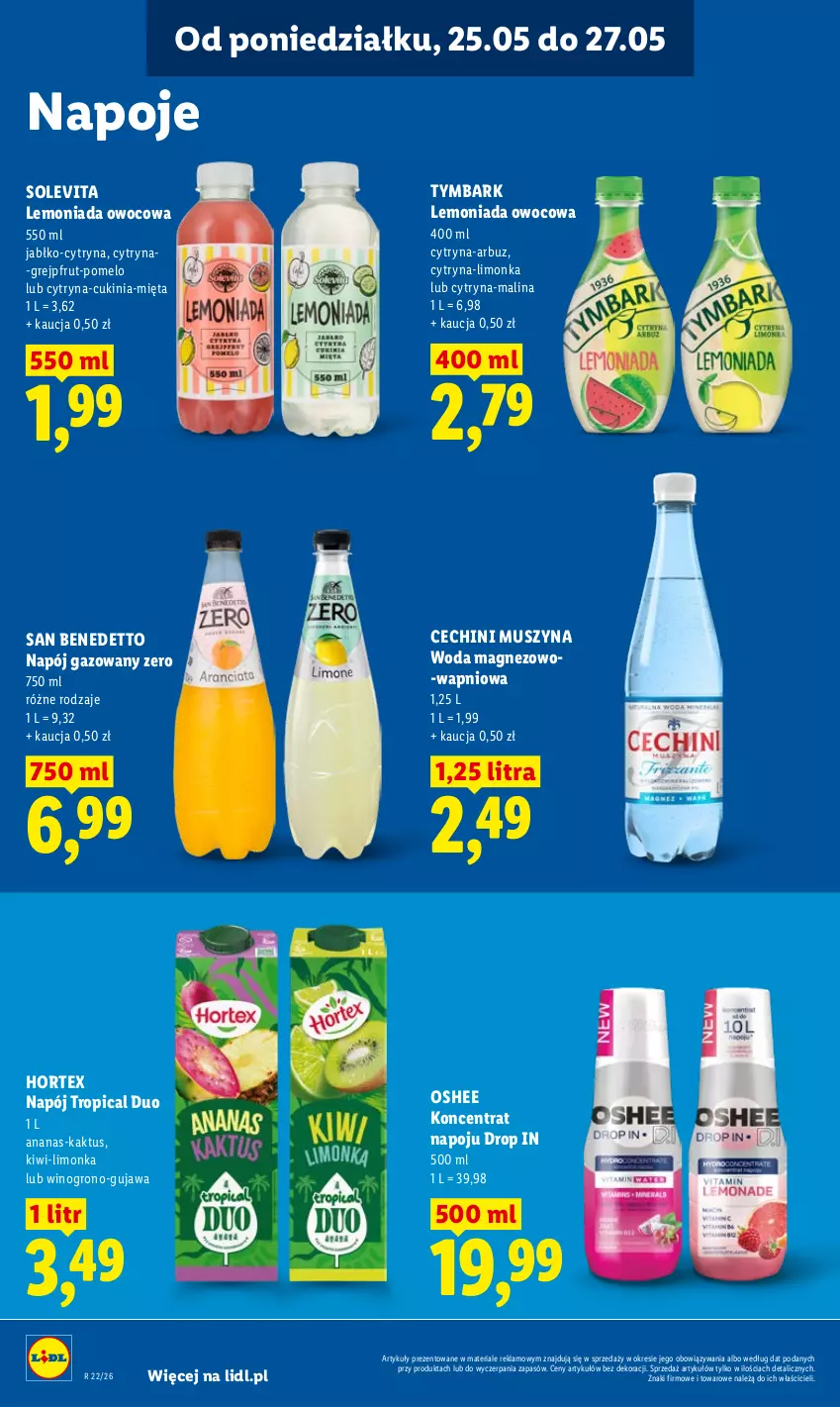 Gazetka promocyjna Lidl - Gazetka ważna od 25.05 do 27.05 - ważna 25.05 do 27.05.2026 - strona 72 - produkty: Ananas, Arbuz, Grejpfrut, Hortex, Kaktus, Kiwi, Lemoniada, Limonka, Magnez, Mięta, Mus, Napój, Napój gazowany, Napoje, Oshee, Pomelo, Szyna, Tropical, Tymbark, Wino, Woda