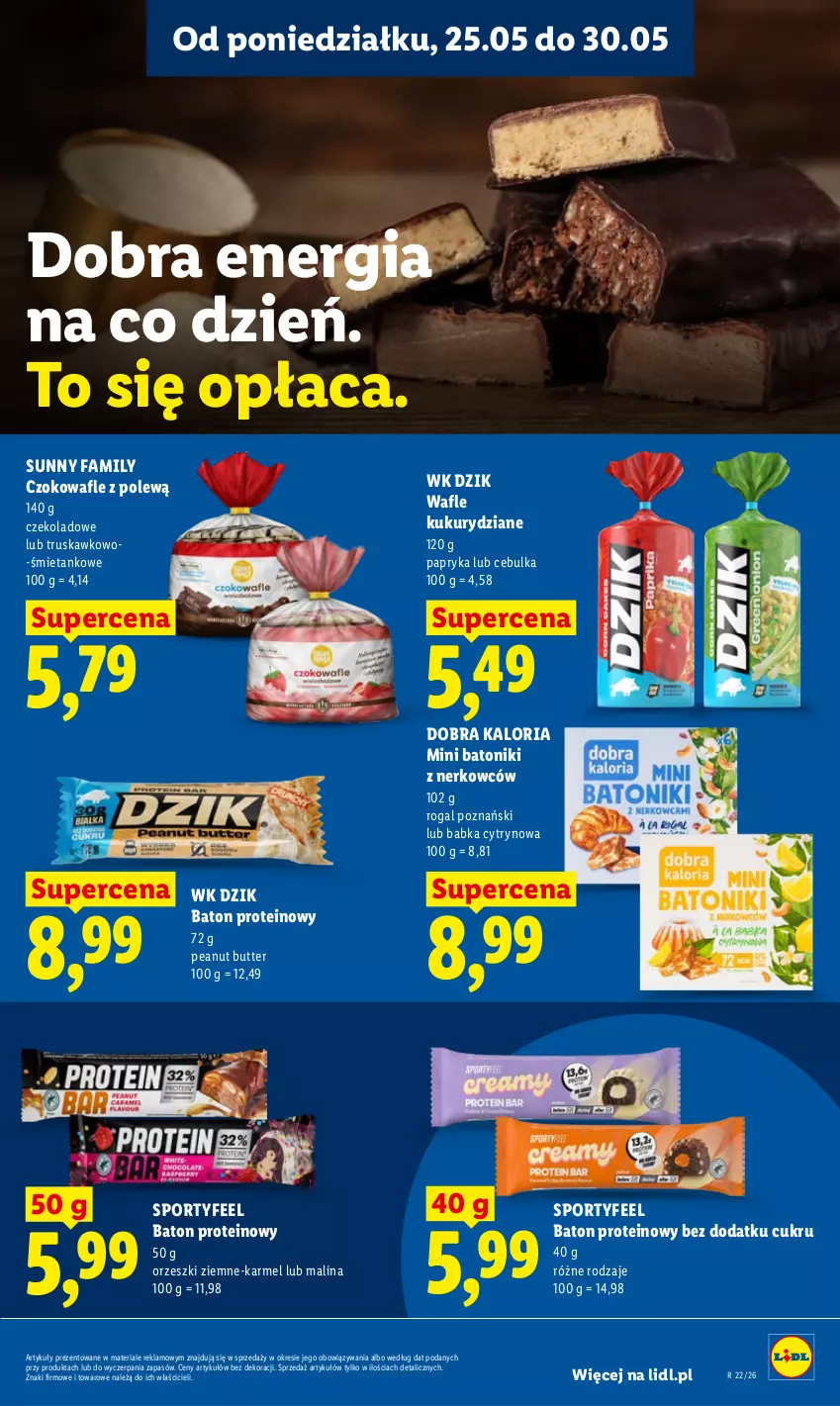 Gazetka promocyjna Lidl - Gazetka ważna od 25.05 do 27.05 - ważna 25.05 do 27.05.2026 - strona 81 - produkty: Babka, Baton, Fa, Orzeszki, Orzeszki ziemne, Papryka, Por, Rogal, Sport, Tonik, Wafle