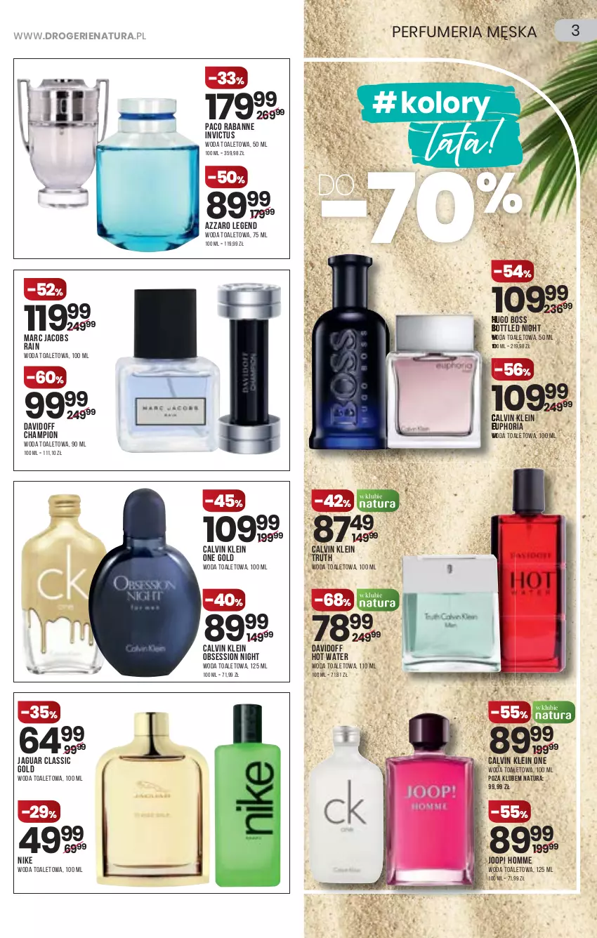 Gazetka promocyjna Drogerie Natura - Gazetka Drogerie Natura - ważna 15.07 do 28.07.2021 - strona 3 - produkty: Azzaro, Calvin Klein, Davidoff, Jacobs, Jaguar, JOOP!, Nike, Paco Rabanne, SESSIO, Woda, Woda toaletowa