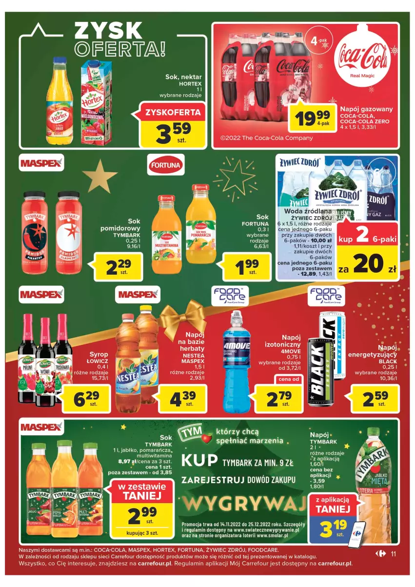 Gazetka promocyjna Carrefour - Gazetka Market - ważna 12.12 do 18.12.2022 - strona 11 - produkty: Coca-Cola, Fortuna, Gry, Hortex, Kosz, Lack, Mola, Napój, Napój gazowany, Napój izotoniczny, Nestea, Olej, Sok, Tymbark, Woda