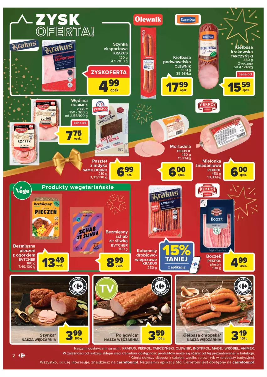 Gazetka promocyjna Carrefour - Gazetka Market - ważna 12.12 do 18.12.2022 - strona 2 - produkty: Boczek, Danio, Kabanos, Kiełbasa, Krakus, Madej Wróbel, Olewnik, Pasztet, Pekpol, Piec, Polędwica, Ser, Szynka, Tarczyński, Wawel