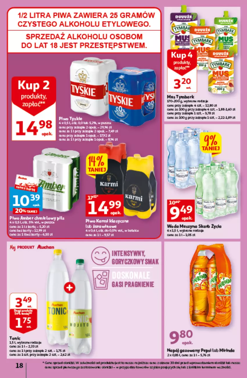 Gazetka promocyjna Auchan - Gazetka Czas na wypoczynek Hipermarket Auchan - ważna 09.06 do 14.06.2023 - strona 18 - produkty: Mirinda, Mus, Napój, Napój gazowany, Pepsi, Szyna, Tymbark, Woda