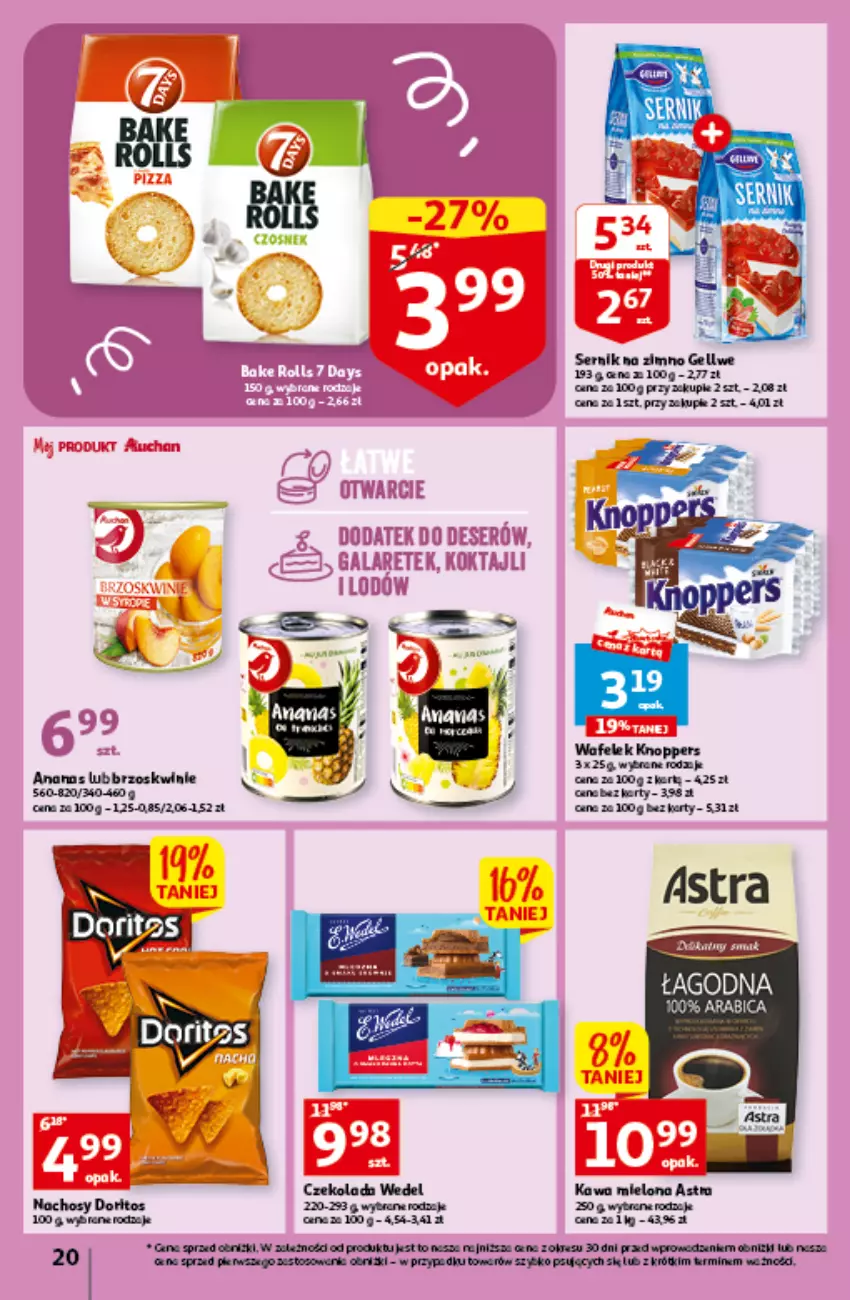 Gazetka promocyjna Auchan - Gazetka Czas na wypoczynek Hipermarket Auchan - ważna 09.06 do 14.06.2023 - strona 20 - produkty: Ananas, Brzoskwinie, Czekolada, Kawa, Kawa mielona, Knoppers, O nas, Ser, Wafelek