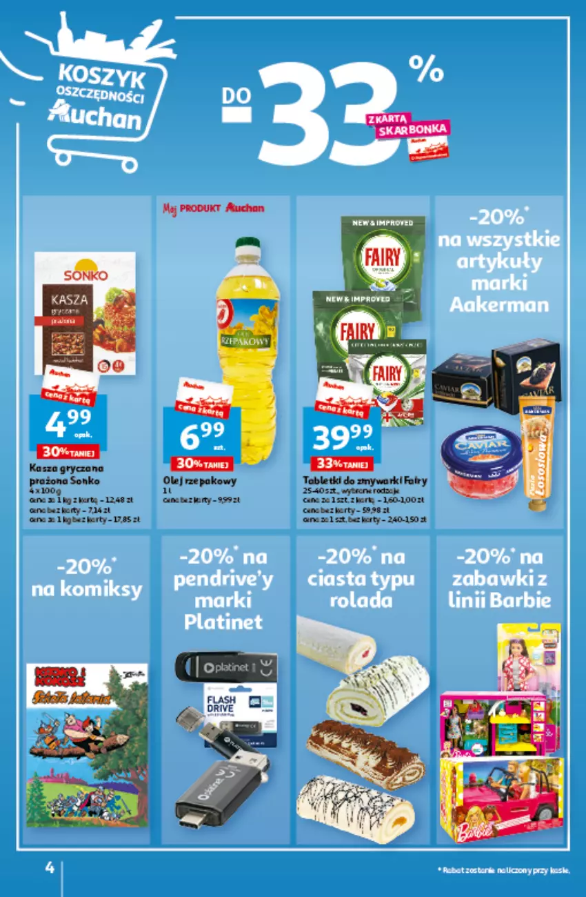 Gazetka promocyjna Auchan - Gazetka Czas na wypoczynek Hipermarket Auchan - ważna 09.06 do 14.06.2023 - strona 4 - produkty: Fa, Fairy, Gry, Kasza, Kasza gryczana, Pendrive, Rolada, Sonko, Tablet, Tabletki do zmywarki, Zmywarki