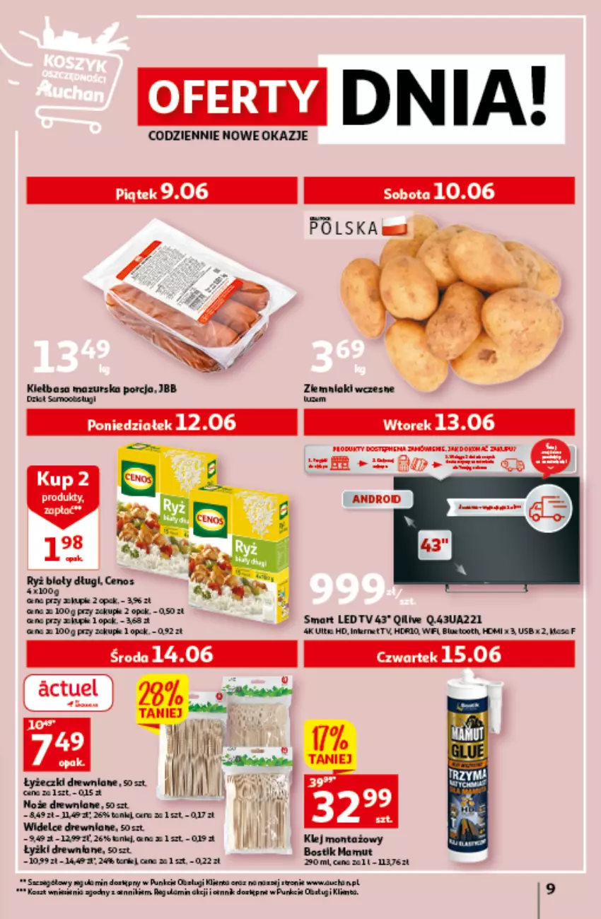 Gazetka promocyjna Auchan - Gazetka Czas na wypoczynek Hipermarket Auchan - ważna 09.06 do 14.06.2023 - strona 9 - produkty: Kiełbasa, Klej, LG, Noż, Por, Ryż, Ryż biały