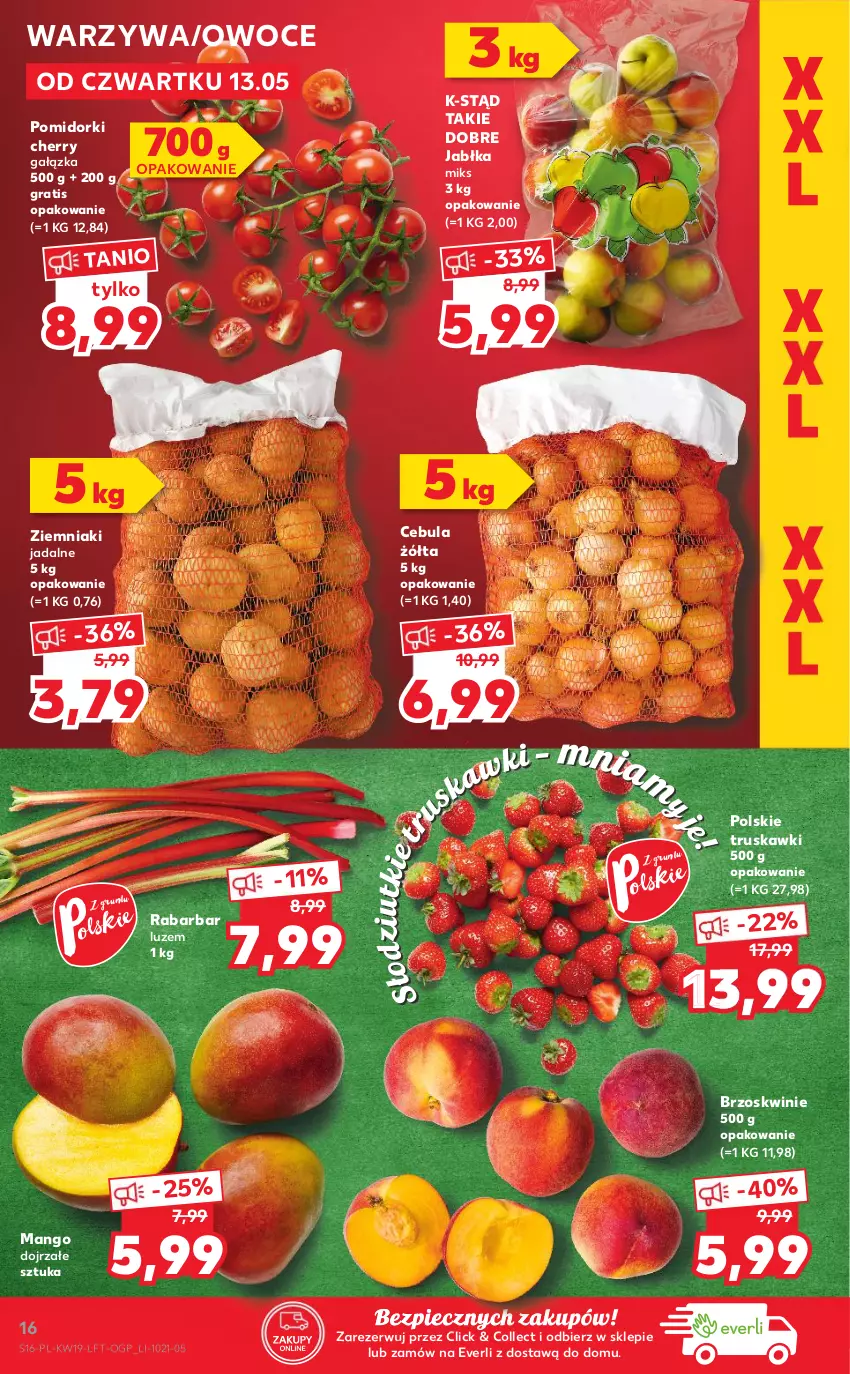 Gazetka promocyjna Kaufland - OFERTA TYGODNIA - ważna 13.05 do 19.05.2021 - strona 16 - produkty: Brzoskwinie, Cebula, Gra, Jabłka, Mango, Owoce, Piec, Pomidorki, Truskawki, Warzywa, Ziemniaki