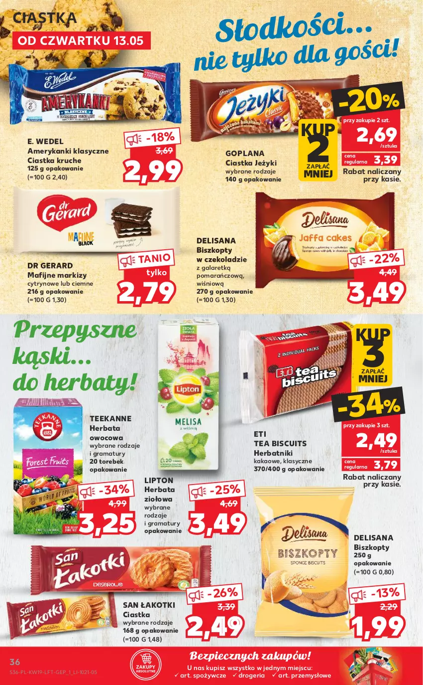 Gazetka promocyjna Kaufland - OFERTA TYGODNIA - ważna 13.05 do 19.05.2021 - strona 36 - produkty: Biszkopty, Ciastka, Dr Gerard, E. Wedel, Gala, Goplana, Gra, Herbata, Herbata owocowa, Herbatniki, Isana, Jeżyki, Kakao, LANA, Lipton, Piec, Rama, Teekanne