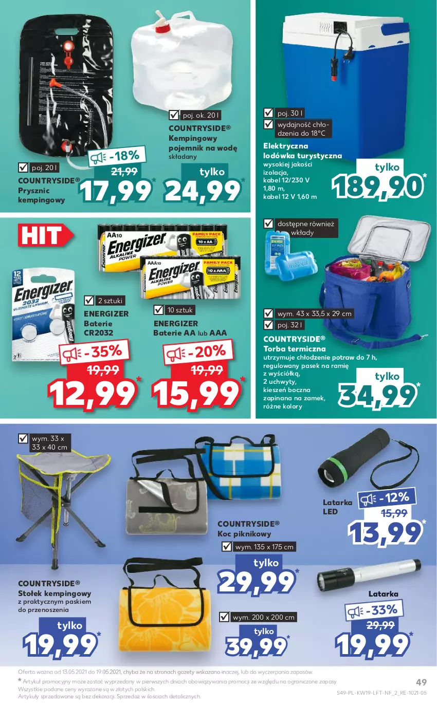 Gazetka promocyjna Kaufland - OFERTA TYGODNIA - ważna 13.05 do 19.05.2021 - strona 49 - produkty: Energizer, Gra, Koc, Latarka, Latarka LED, Lodówka, Pasek, Pojemnik, Sok, Stołek, Tarka, Torba, Uchwyty