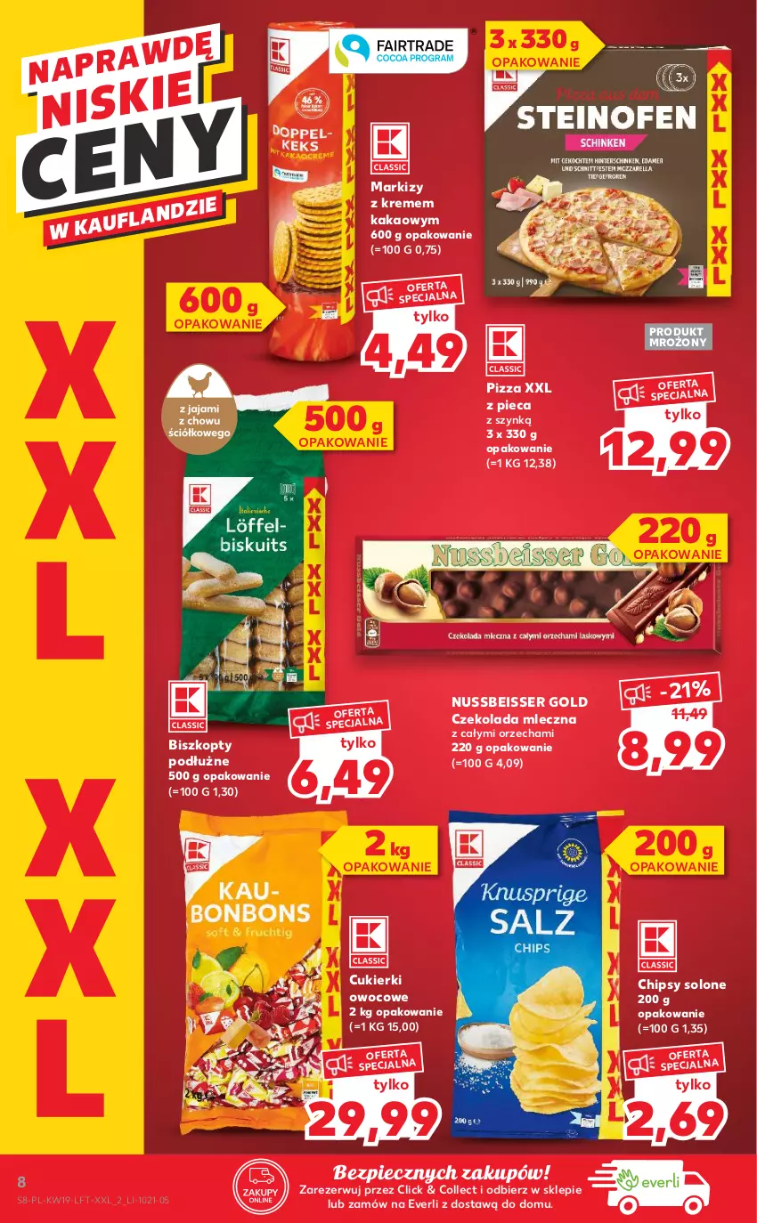 Gazetka promocyjna Kaufland - OFERTA TYGODNIA - ważna 13.05 do 19.05.2021 - strona 8 - produkty: Biszkopty, Chipsy, Cukier, Cukierki, Czekolada, Czekolada mleczna, Kakao, Piec, Pizza, Ser