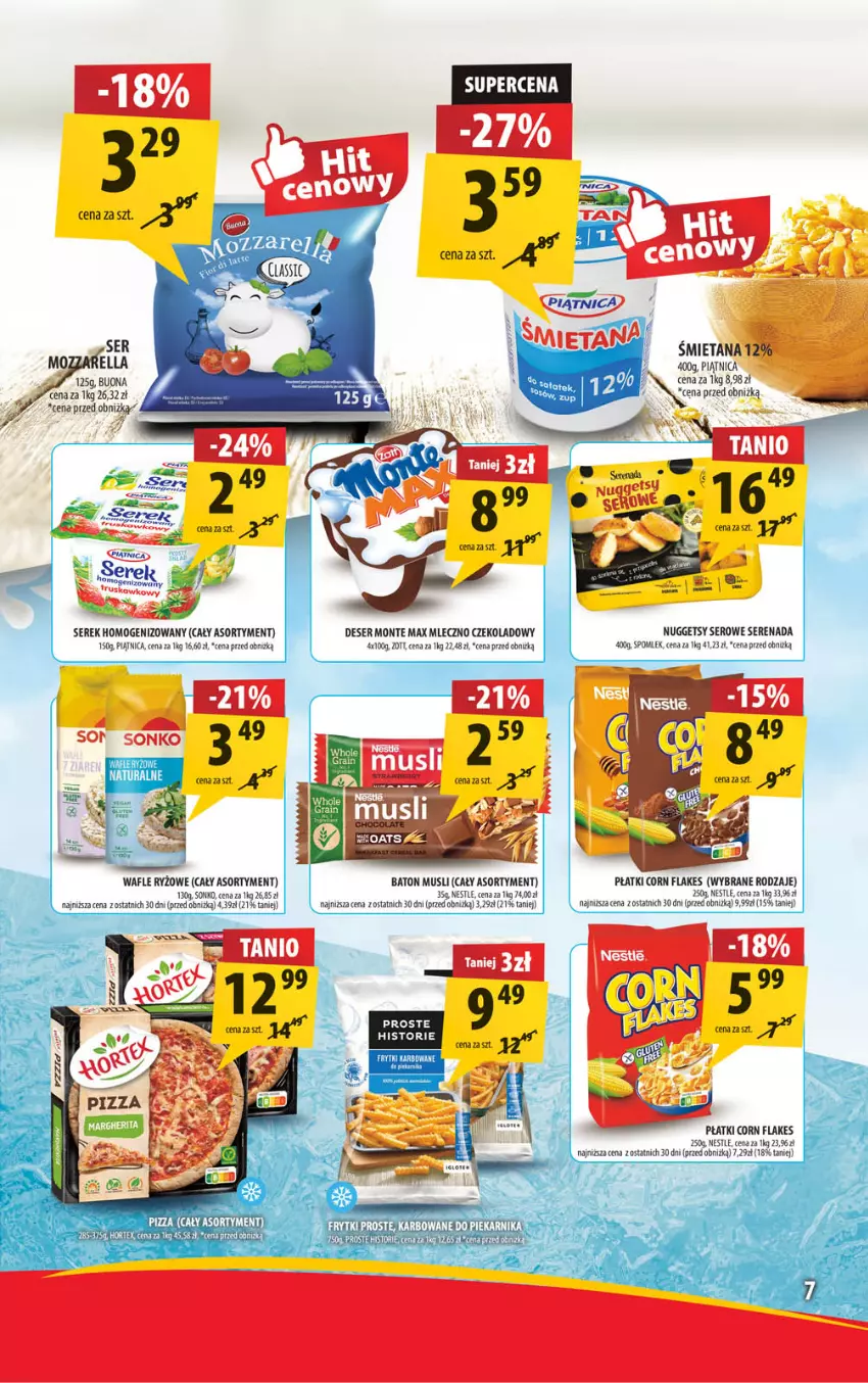 Gazetka promocyjna Arhelan - Gazetka - ważna 12.07 do 21.07.2024 - strona 7 - produkty: Baton, Corn flakes, Deser, Fa, Frytki, Monte, Mus, Piątnica, Pizza, Ryż, Ser, Serek, Serek homogenizowany, Sonko, Wafle