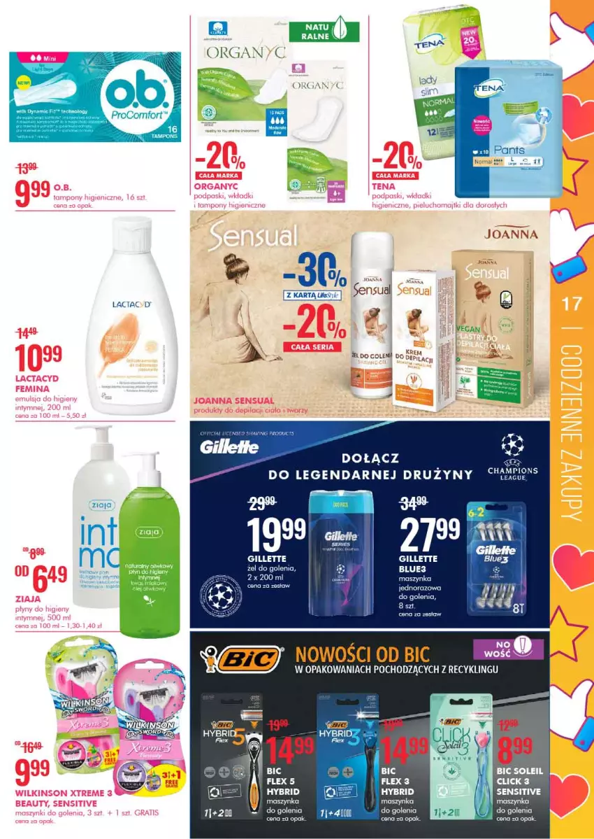 Gazetka promocyjna Super Pharm - Best Sellery - ważna 07.03 do 18.03.2021 - strona 17 - produkty: BIC, Emulsja, Gillette, Gra, Joanna, Lactacyd, Majtki, Maszynka, Maszynka do golenia, Pieluchomajtki, Podpaski, Sensual, Ser, Szynka, Tampony, Wkładki, Ziaja