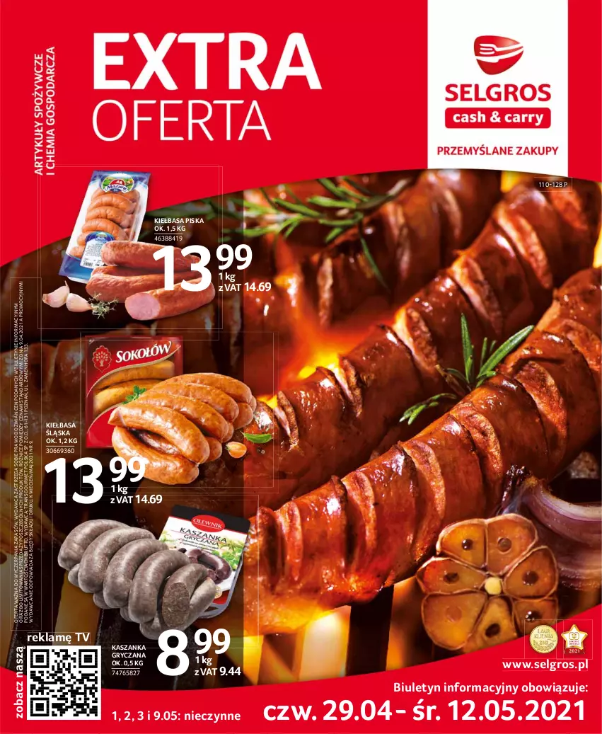 Gazetka promocyjna Selgros - Extra Oferta - ważna 01.05 do 31.05.2021 - strona 1 - produkty: Cień, Fa, Gry, Kasza, Kaszanka, Kiełbasa, Kiełbasa śląska, LG, Tran