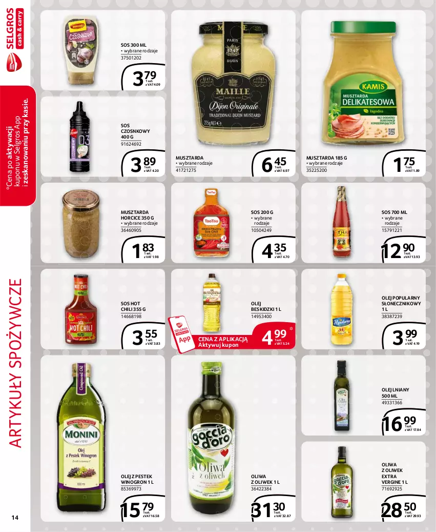 Gazetka promocyjna Selgros - Extra Oferta - ważna 01.05 do 31.05.2021 - strona 14 - produkty: Artykuły spożywcze, Beskidzki, Gin, LG, Mus, Musztarda, Olej, Oliwa z oliwek, Sos, Sos czosnkowy, Stek, Wino