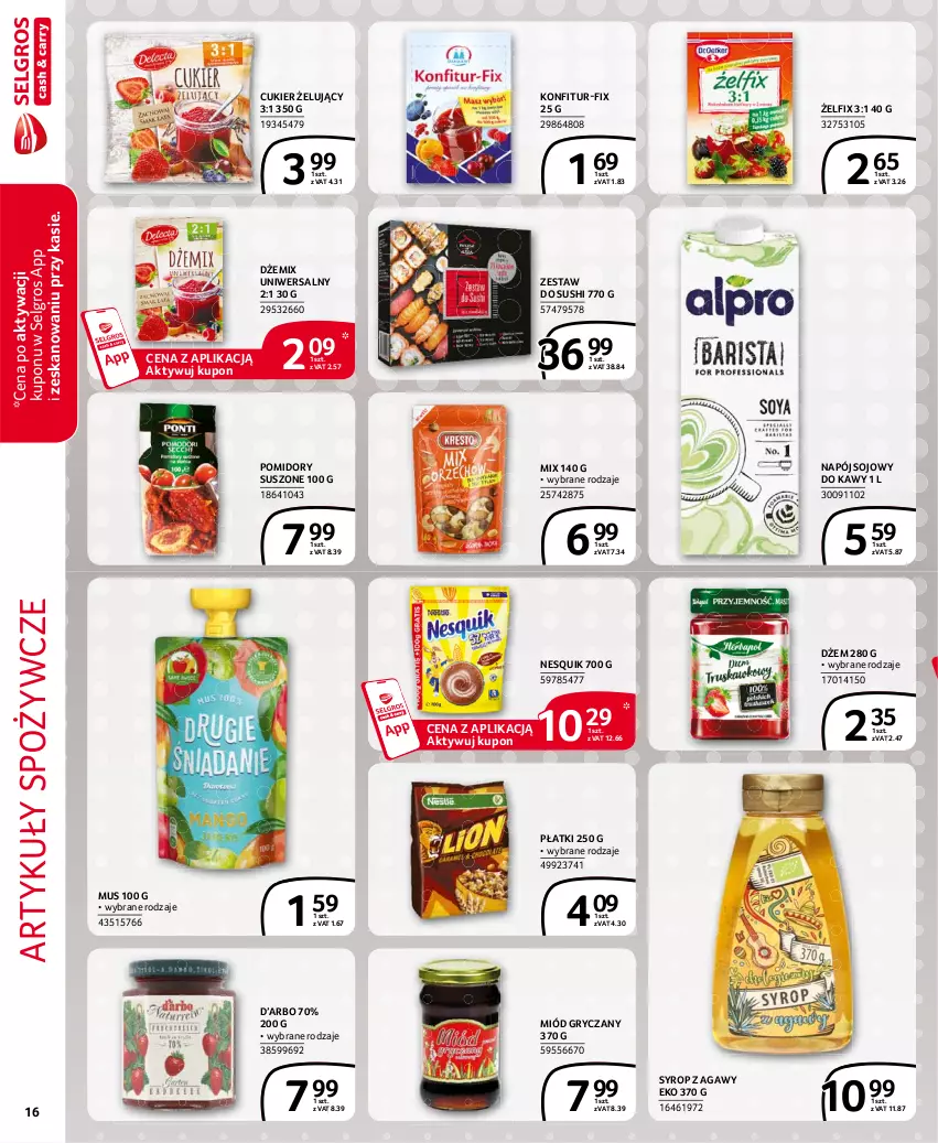 Gazetka promocyjna Selgros - Extra Oferta - ważna 01.05 do 31.05.2021 - strona 16 - produkty: Artykuły spożywcze, Cukier, Dżem, Gry, LG, Miód, Mus, Napój, Nesquik, Pomidory, Sushi, Syrop, Zestaw do sushi