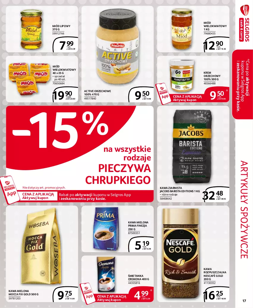 Gazetka promocyjna Selgros - Extra Oferta - ważna 01.05 do 31.05.2021 - strona 17 - produkty: Artykuły spożywcze, Chrupki, Jacobs, Kawa, Kawa mielona, Kawa rozpuszczalna, Kawa ziarnista, Krem orzechowy, LG, Miód, Mocca Fix Gold, Nescafé, Piec, Prima