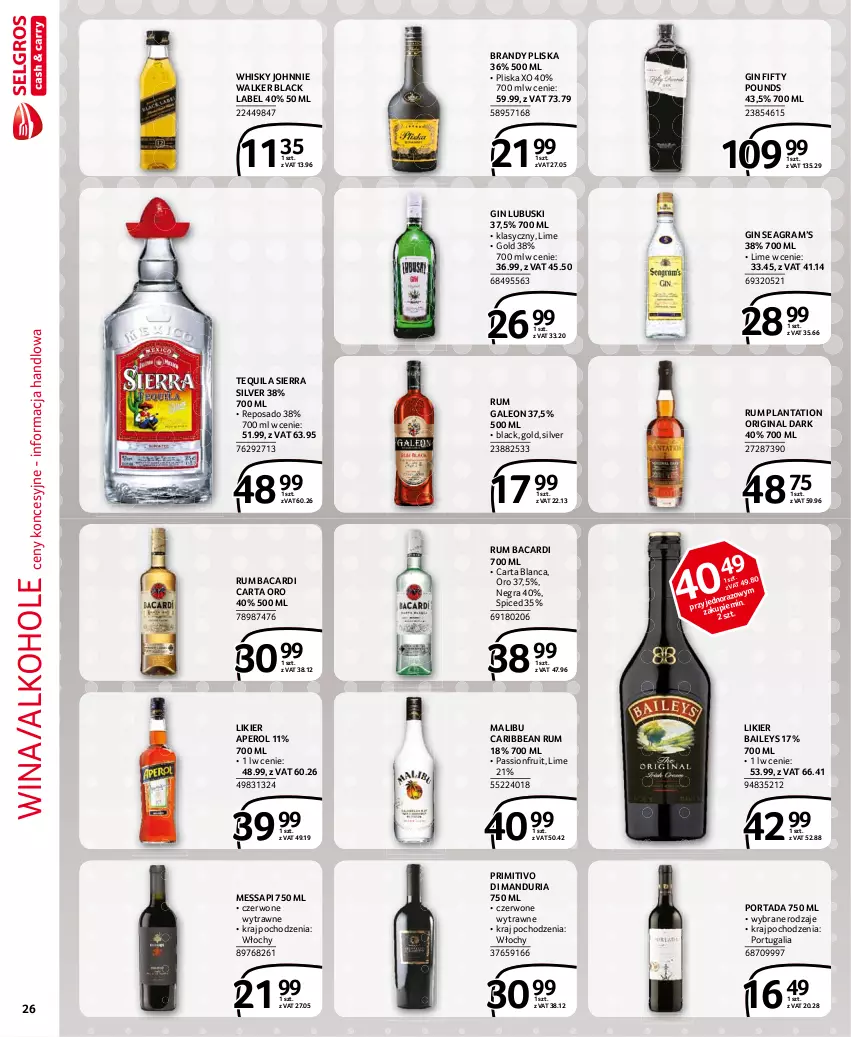 Gazetka promocyjna Selgros - Extra Oferta - ważna 01.05 do 31.05.2021 - strona 26 - produkty: Alkohole, Aperol, Bacardi, Brandy, Gin, Gra, Johnnie Walker, Lack, Leon, Likier, Malibu, Plantation, Pliska, Por, Portada, Rum, Tequila, Whisky