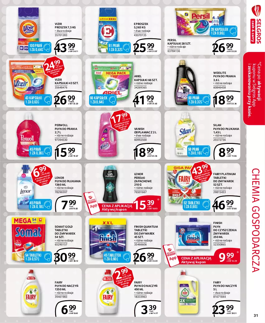 Gazetka promocyjna Selgros - Extra Oferta - ważna 01.05 do 31.05.2021 - strona 31 - produkty: Ariel, Fa, Fairy, Finish, Lenor, LG, Odplamiacz, Perełki zapachowe, Persil, Perwoll, Płyn do płukania, Płyn do prania, Silan, Somat, Somat gold, Tablet, Vanish, Vizir, Woolite