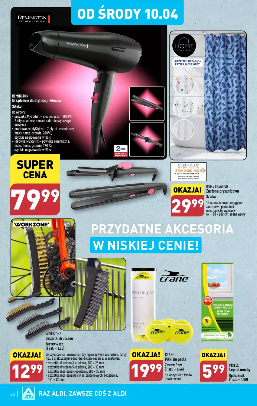 Gazetka promocyjna Aldi - Pełna oferta - ważna 08.04 do 13.04.2024 - strona 26 - produkty: Fa, Lokówka, Por, Remington, Suszarka, Szczotka, Szczotka druciana, Zasłona, Zasłona prysznicowa