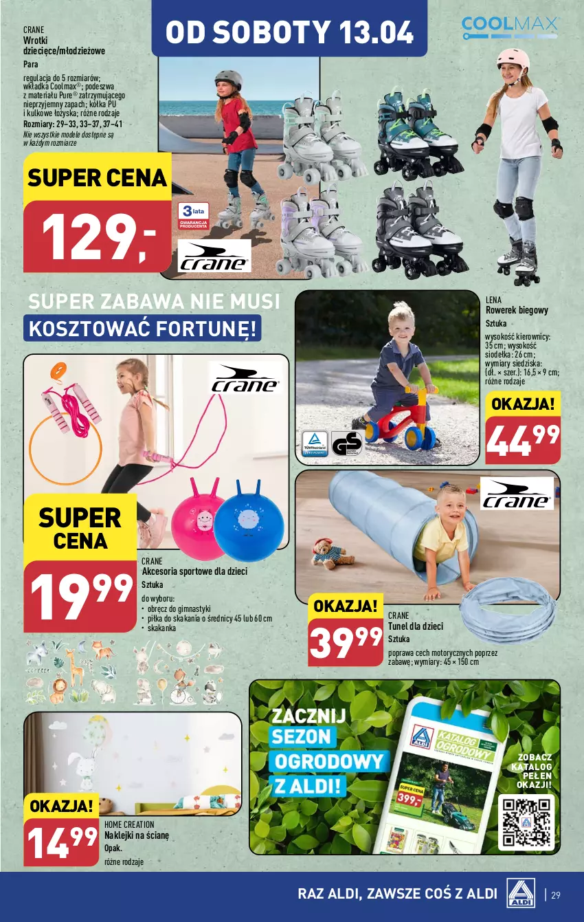 Gazetka promocyjna Aldi - Pełna oferta - ważna 08.04 do 13.04.2024 - strona 29 - produkty: Dzieci, Klej, Kosz, Mus, Olma, Por, Pur, Rower, Rowerek, Sok, Sport, Tunel, Wrotki