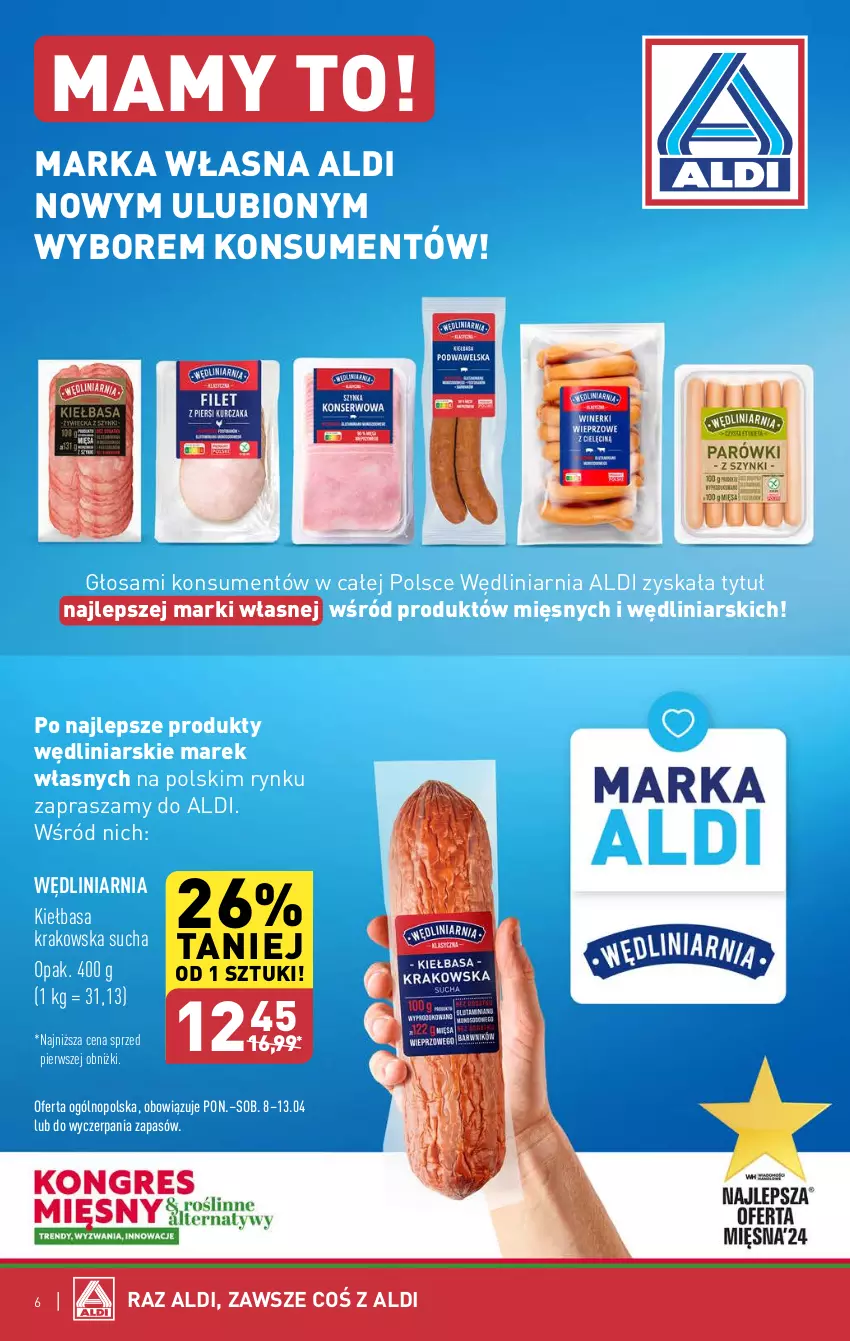 Gazetka promocyjna Aldi - Pełna oferta - ważna 08.04 do 13.04.2024 - strona 6 - produkty: Kiełbasa, Kiełbasa krakowska