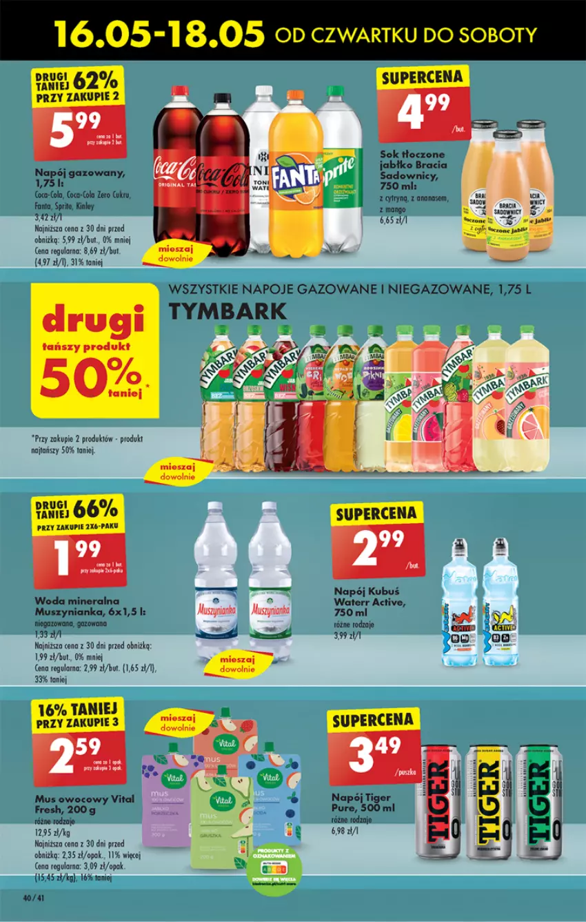 Gazetka promocyjna Biedronka - Od czwartku - ważna 16.05 do 22.05.2024 - strona 42 - produkty: Ananas, Kubuś, Mus, Muszynianka, Napój, Napoje, Por, Pur, Sok, Tiger, Tymbark, Woda, Woda mineralna