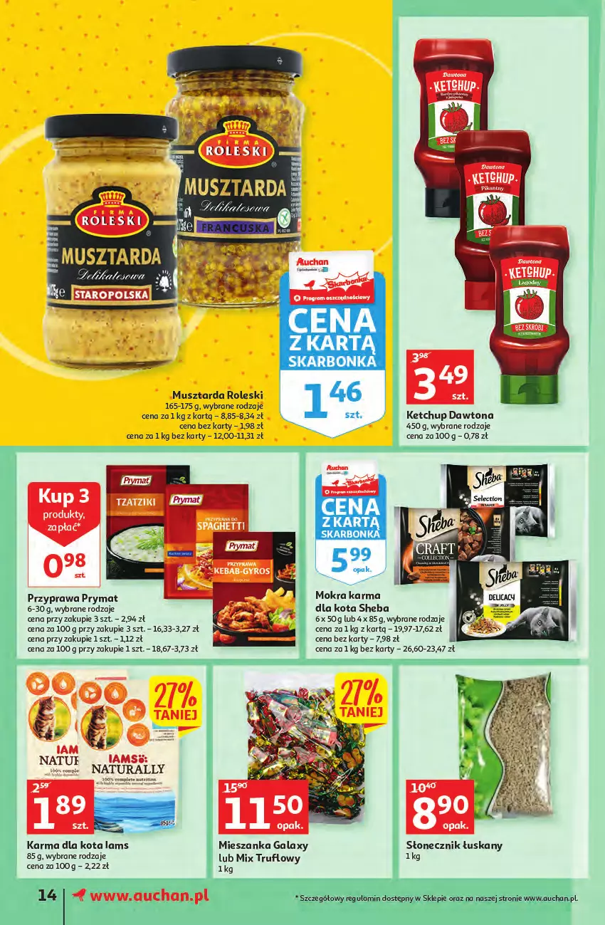 Gazetka promocyjna Auchan - Wiosenne okazje są w cenie Supermarkety - ważna 28.04 do 04.05.2022 - strona 14 - produkty: Dawtona, Gala, Iams, Ketchup, LG, Mokra karma, Mus, Musztarda, Prymat, Sheba