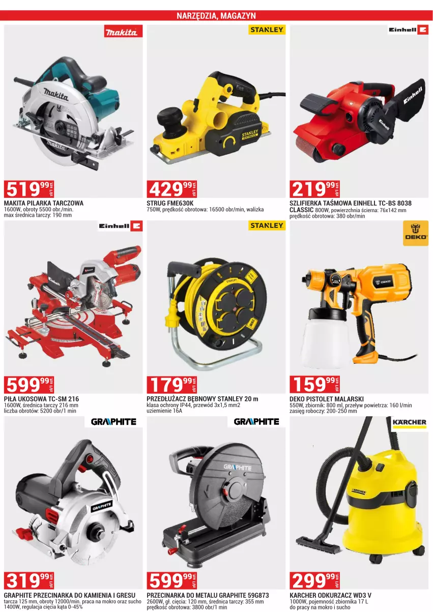 Gazetka promocyjna Merkury Market - ważna 01.06 do 30.06.2025 - strona 23 - produkty: Einhell, Gra, Gres, Makita, Odkurzacz, Piła ukosowa, Pilarka tarczowa, Pistolet, Przecinarka, Przewód, Szlifierka, Walizka