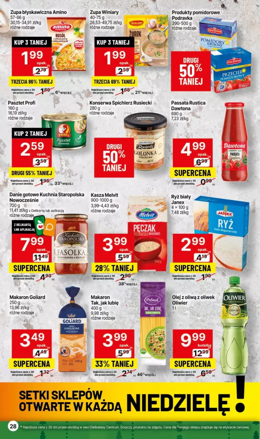 Gazetka promocyjna Delikatesy Centrum - Gazetka DC45 czw-sr - ważna 16.11 do 22.11.2023 - strona 28 - produkty: Danie gotowe, Dawtona, Goliard, Kasza, Kuchnia, Kuchnia Staropolska, Makaron, Melvit, Olej, Pasztet, Podravka, Rosół, Rum, Rust, Ser, Spichlerz Rusiecki, Wazon, Winiary, Zupa