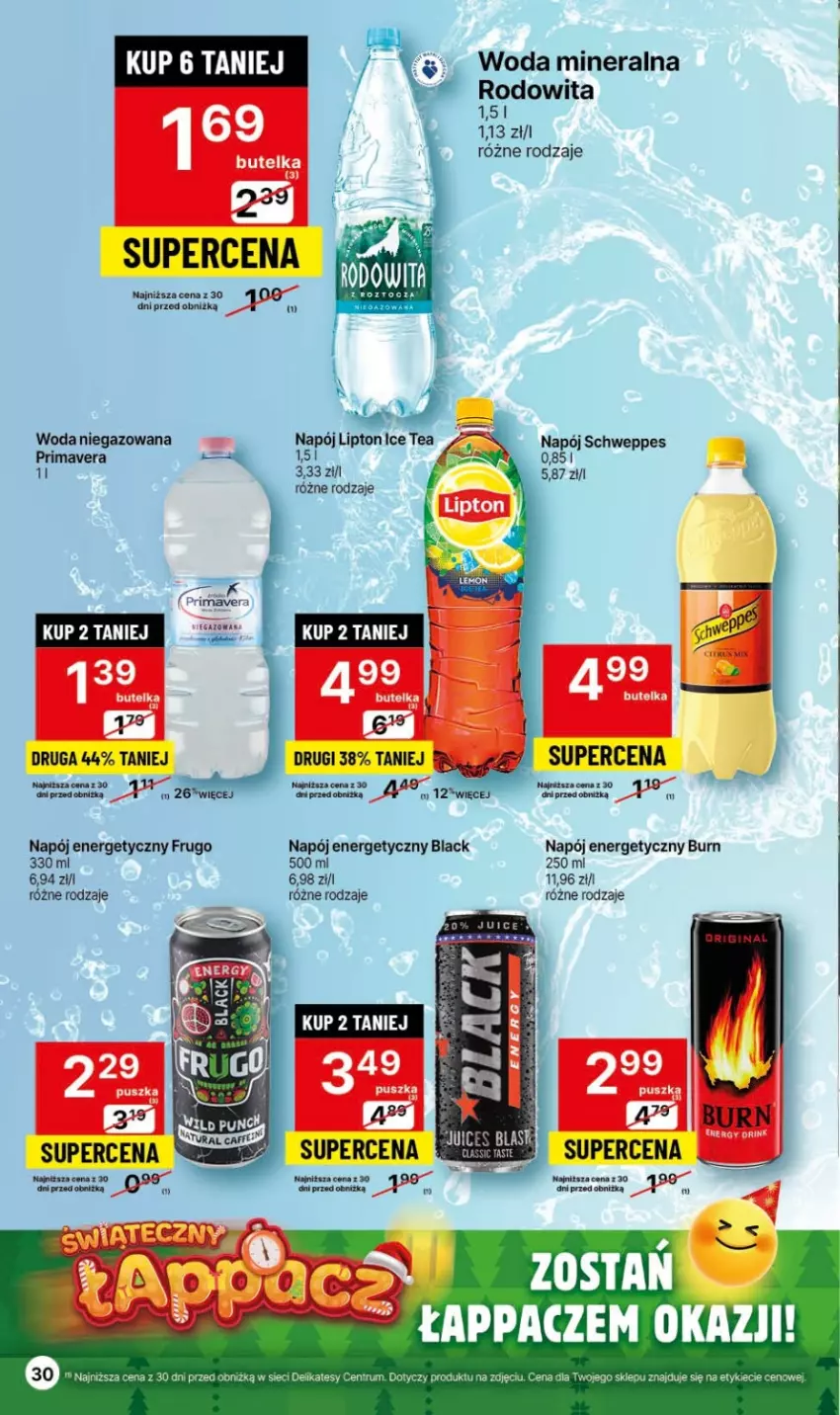 Gazetka promocyjna Delikatesy Centrum - Gazetka DC45 czw-sr - ważna 16.11 do 22.11.2023 - strona 30 - produkty: Lack, Lipton, Napój, Napój energetyczny, Prima, Primavera, Rum, Schweppes, Woda, Woda mineralna, Woda niegazowana